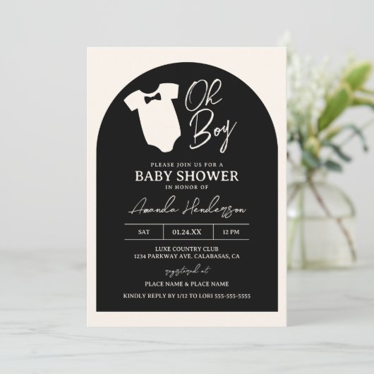 Baby shower van Stropdas met zwarte en Cream Boy B Kaart (Staand voorkant)