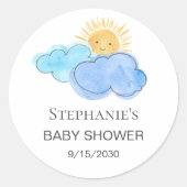 Baby shower van Sunshine and Clouds Boy Ronde Sticker (Voorkant)