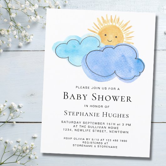Baby shower van Sunshine and Clouds Boy Uitnodiging Briefkaart