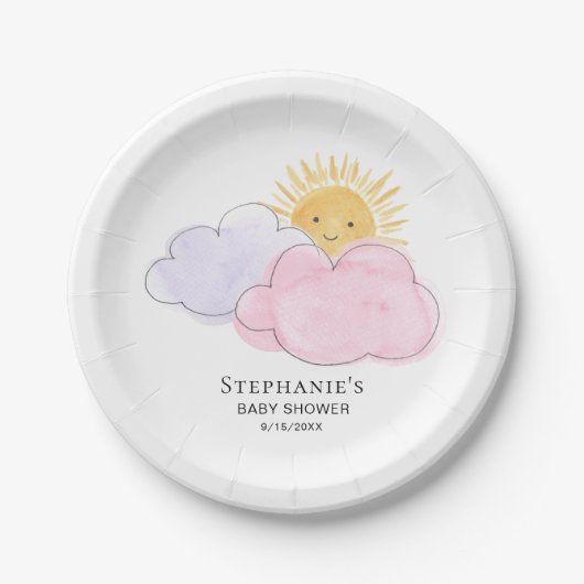 Baby shower van Sunshine and Clouds Girl Papieren Bordje (Voorkant)