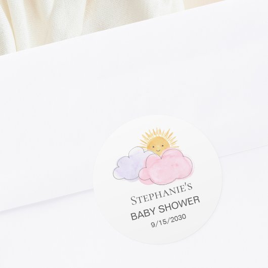 Baby shower van Sunshine and Clouds Girl Ronde Sticker