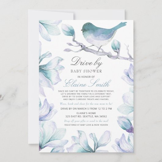 Baby shower van Sweet Bird Blue Floral Boy Kaart (Voorkant)