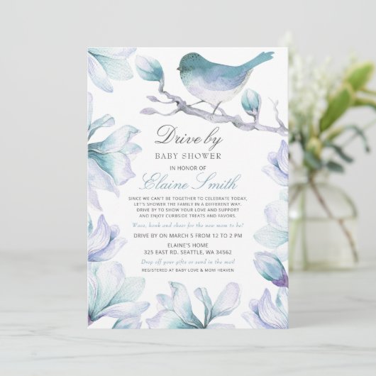 Baby shower van Sweet Bird Blue Floral Boy Kaart (Staand voorkant)