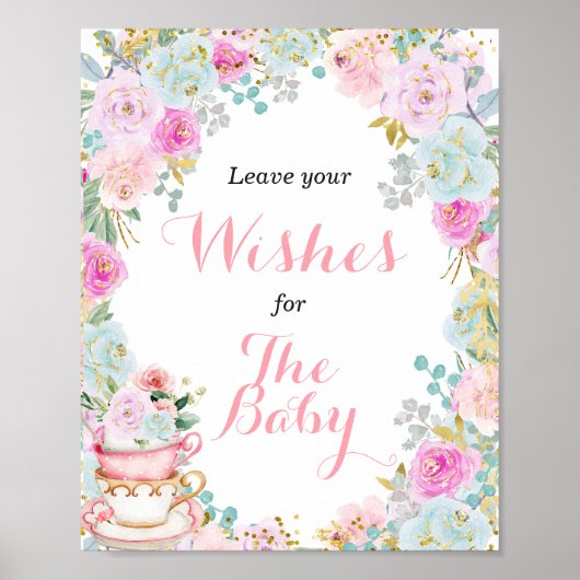 Baby shower van Tea Party wenst Baby Poster (Voorkant)