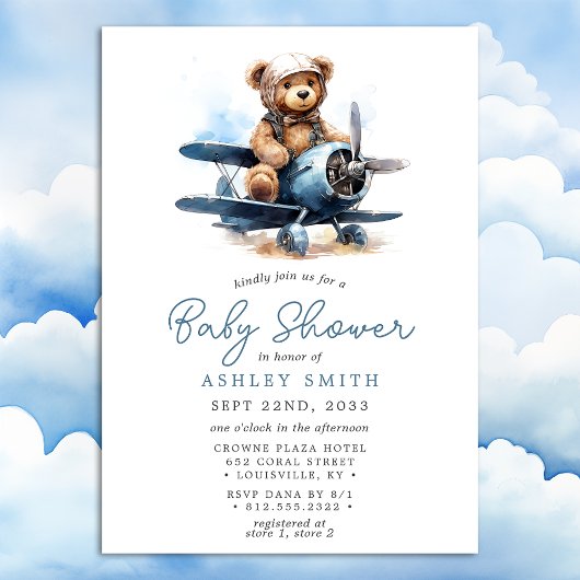 Baby shower van Teddy Bear Airplane Kaart