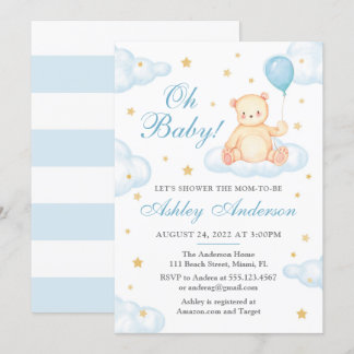 Baby shower van Teddy Bear Blue-ballon Kaart