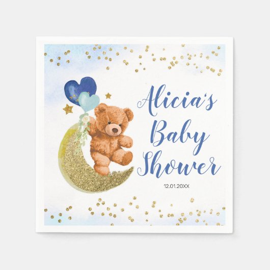 Baby shower van Teddy Bear Blue-ballon Napkins Servet (Voorkant)