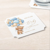 Baby shower van Teddy Bear Blue-ballonnen Kartonnen Onderzetters (Gekanteld)