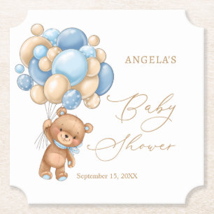 Baby shower van Teddy Bear Blue-ballonnen Kartonnen Onderzetters