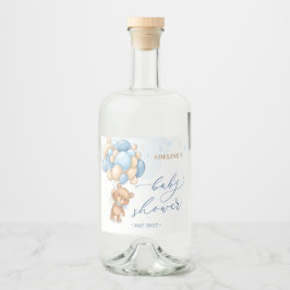 Baby shower van Teddy Bear Blue-ballonnen Likeurfles Etiket