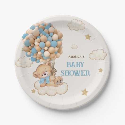 Baby shower van Teddy Bear Blue-ballonnen Papieren Bordje (Voorkant)