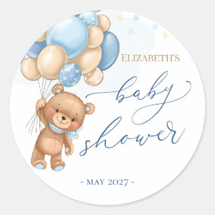 Baby shower van Teddy Bear Blue-ballonnen Ronde Sticker