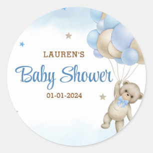 Baby shower van Teddy Bear Blue-ballonnen Ronde Sticker