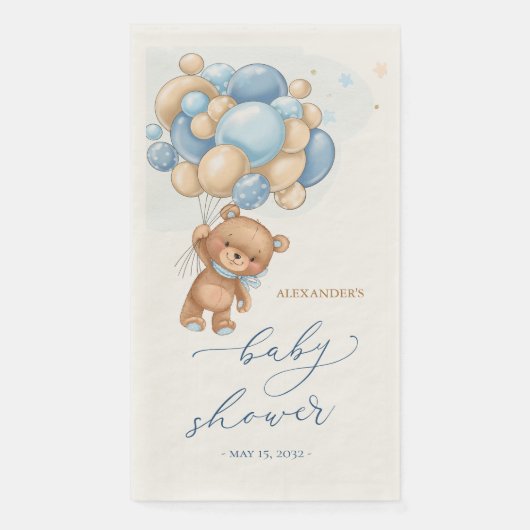 Baby shower van Teddy Bear Blue-ballonnen Servet (Voorkant)