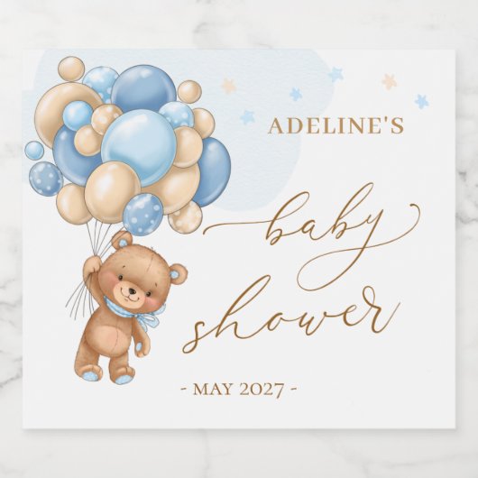 Baby shower van Teddy Bear Blue-ballonnen Sparkling Wijnetiket (Enkel label)