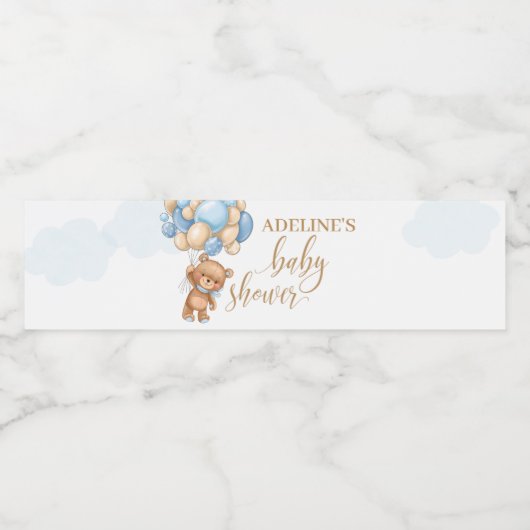 Baby shower van Teddy Bear Blue-ballonnen Waterfles Etiket (Enkel label)