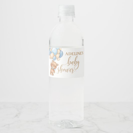 Baby shower van Teddy Bear Blue-ballonnen Waterfles Etiket (Voorkant)