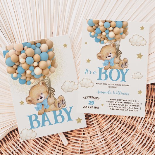 Baby shower van Teddy Bear Boy Blue-ballon Kaart
