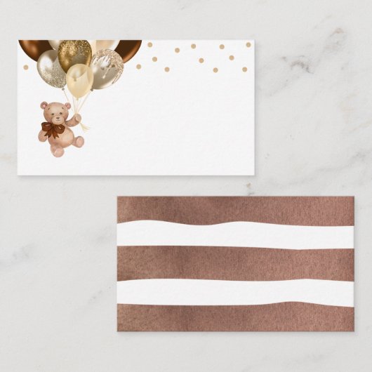 Baby shower van Teddy Bear Brown en Gold Balloons Plaatskaartje (Voorkant / Achterkant)