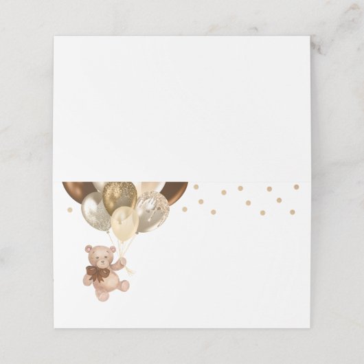 Baby shower van Teddy Bear Brown en Gold Balloons Plaatskaartje (Buitenkant ongevouwen)
