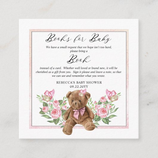 Baby shower van Teddy Bear Butterfly Verzoek Informatiekaartje (Voorkant)