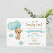 Baby shower van Teddy Bear en Blue Balloons Kaart (Staand voorkant)