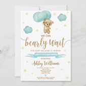 Baby shower van Teddy Bear en Blue Balloons Kaart (Voorkant)