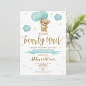 Baby shower van Teddy Bear en Blue Balloons Kaart (Staand voorkant)