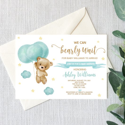 Baby shower van Teddy Bear en Blue Balloons Kaart