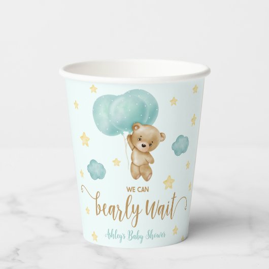 Baby shower van Teddy Bear en Blue Balloons Papieren Bekers (Achterkant)