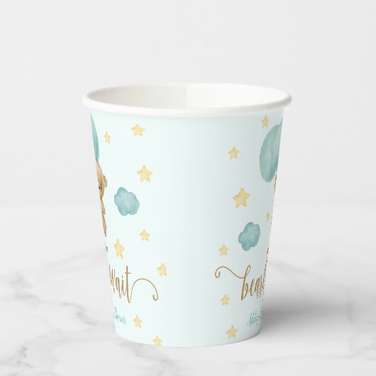 Baby shower van Teddy Bear en Blue Balloons Papieren Bekers (Links)