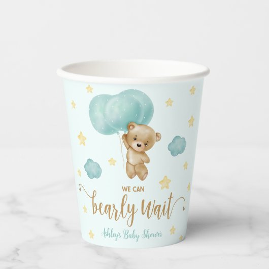 Baby shower van Teddy Bear en Blue Balloons Papieren Bekers (Voorkant)