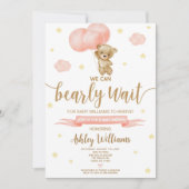 Baby shower van Teddy Bear en Roze Balloons Kaart (Voorkant)
