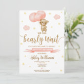 Baby shower van Teddy Bear en Roze Balloons Kaart (Staand voorkant)