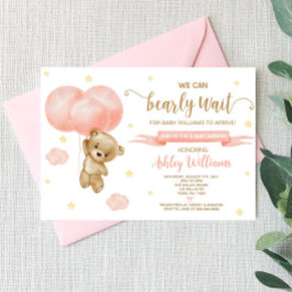 Baby shower van Teddy Bear en Roze Balloons Kaart