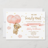 Baby shower van Teddy Bear en Roze Balloons Kaart (Voorkant)