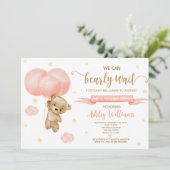 Baby shower van Teddy Bear en Roze Balloons Kaart (Staand voorkant)