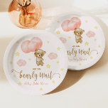 Baby shower van Teddy Bear en Roze Balloons Papieren Bordje<br><div class="desc">Dit is een Teddybeer en roze ballonnen gethematiseerd Baby shower papieren Borden. We kunnen bijna wachten! meisje baby shower,  meisjes baby shower,  knuffelbeertje,  teddyberen,  we kunnen nauwelijks wachten</div>