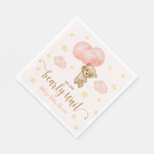 Baby shower van Teddy Bear en Roze Balloons Servet (Hoek)