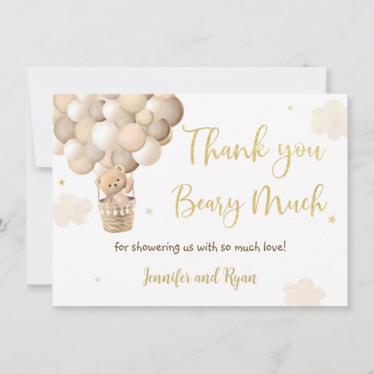 Baby shower van Teddy Bear Hot Air Bedankkaart (Voorkant)