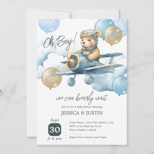 Baby shower van Teddy Bear Hot Air Kaart (Voorkant)