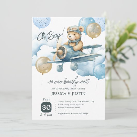 Baby shower van Teddy Bear Hot Air Kaart (Staand voorkant)