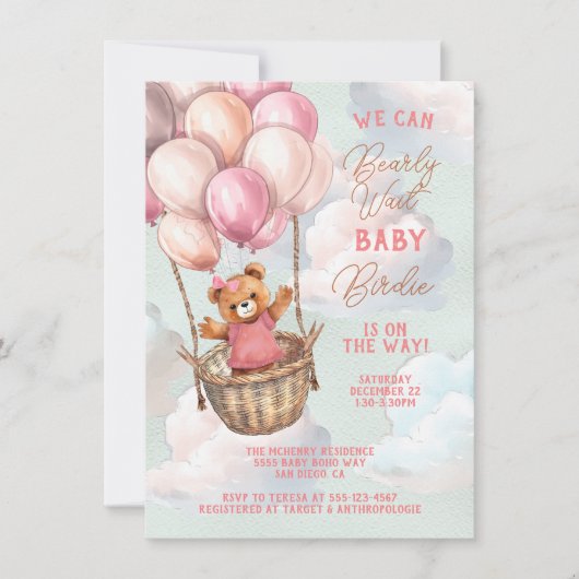 Baby shower van Teddy Bear Hot Air Kaart (Voorkant)