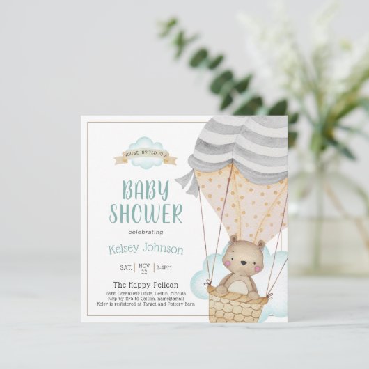 Baby shower van Teddy Bear Hot Air Kaart (Staand voorkant)
