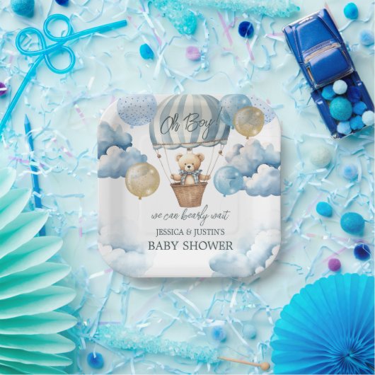 Baby shower van Teddy Bear Hot Air Papieren Bordje (Feest)