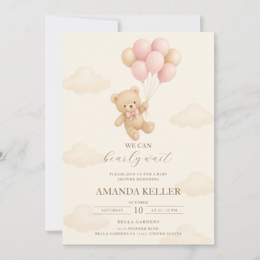 Baby shower van Teddy Bear Pink-ballon Kaart (Voorkant)