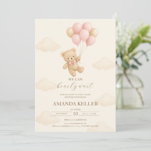 Baby shower van Teddy Bear Pink-ballon Kaart (Staand voorkant)