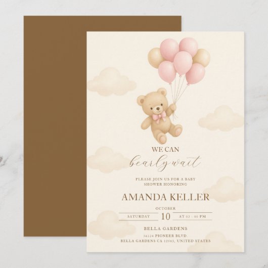 Baby shower van Teddy Bear Pink-ballon Kaart (Voorkant / Achterkant)