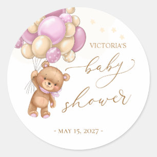 Baby shower van Teddy Bear Pink-ballonnen Ronde Sticker
