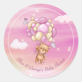 Baby shower van Teddy Bear Pink-ballonnen Ronde Sticker